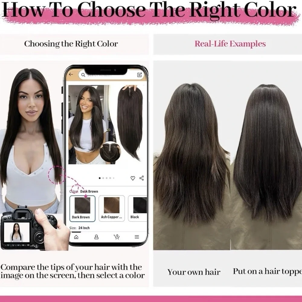 BrownHighlight Synthetic Hair Toppers With‎ Thinning 5x6 Inch (24 Inch Long )